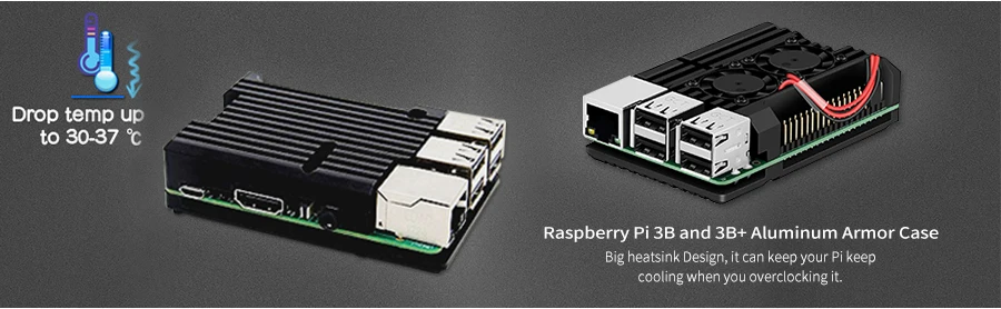 Raspberry Pi 3 Model B+ специальный алюминиевый чехол с двойным охлаждающим вентилятором металлический корпус черный корпус для Raspberry Pi 3 Model B