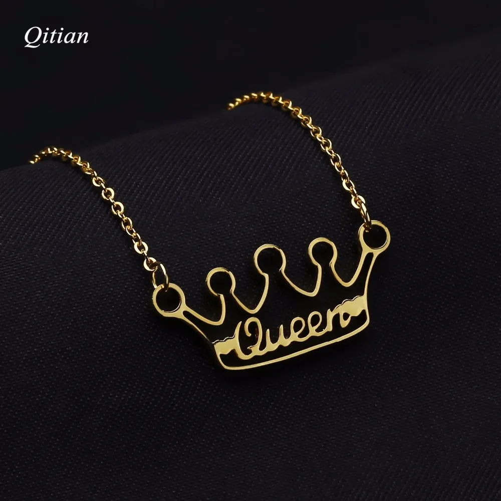 Customize Crown Necklace Personalized Gold Nameplate ID Date Necklaces For Women Statement Stainless Steel Jewelry