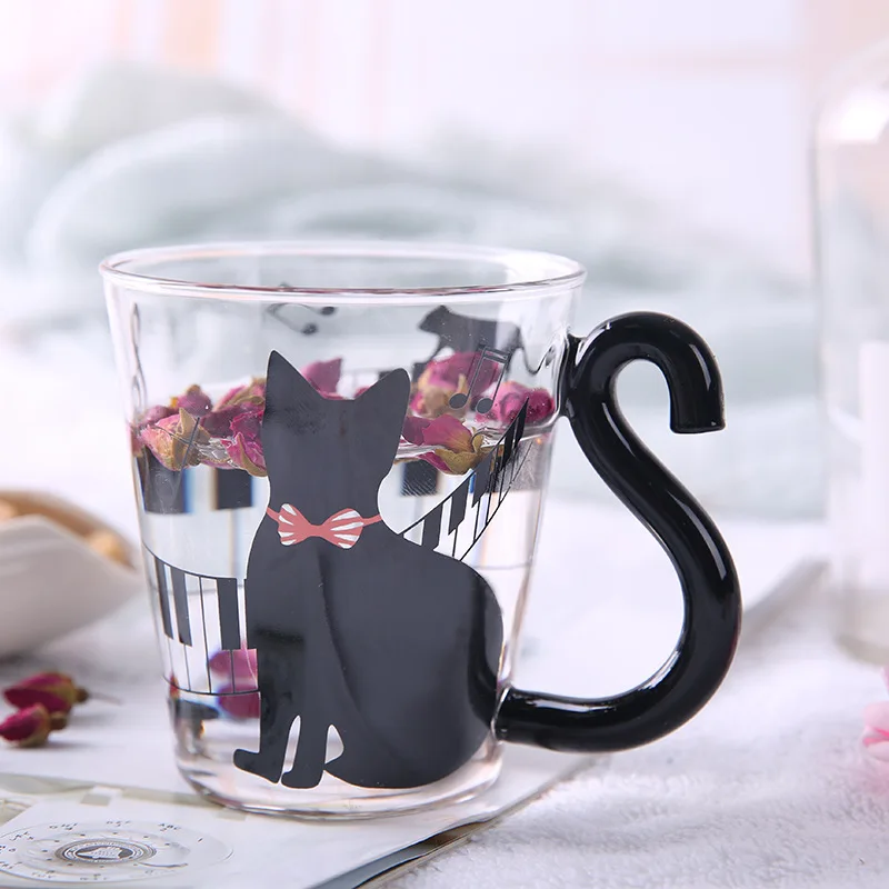 

Dozzlor 1Pc 300ML Cute Cats Glass Mug Cup Lovely Handle Milk Coffe Mug Water Bottle Kitchen Accessories For Love Couples