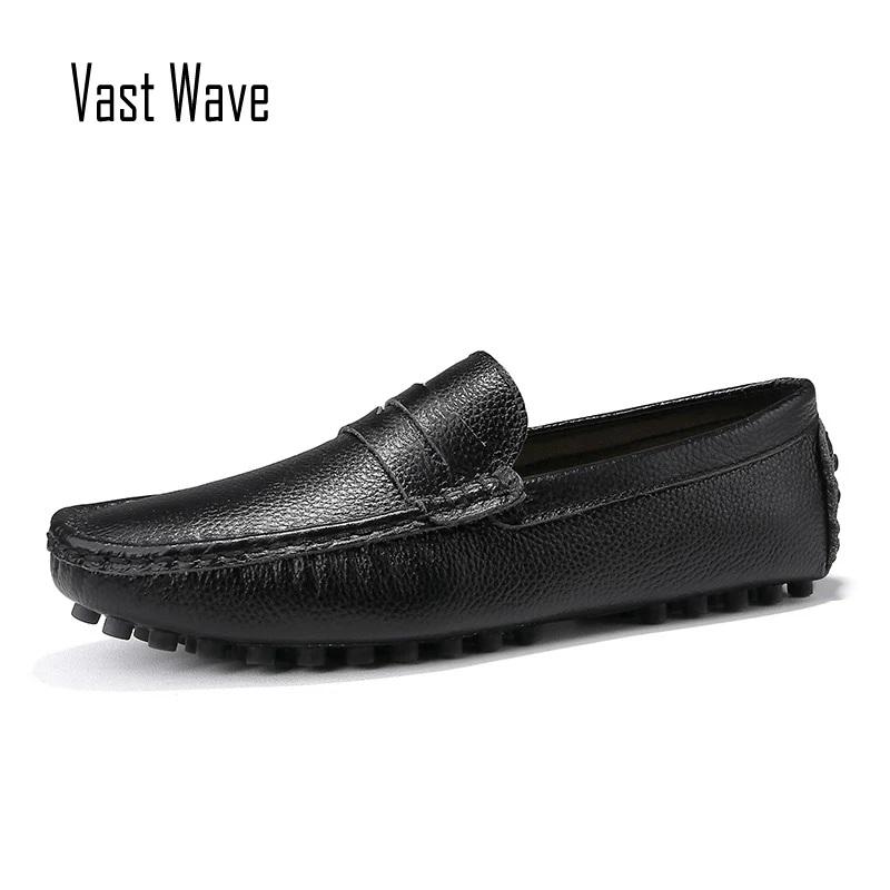 

VASTWAVE Brand 2019 New Men Loafers Breathable Genuine Leather Shoes For Man Driving Shoes Moccasins Business Boat Top Men Shoes
