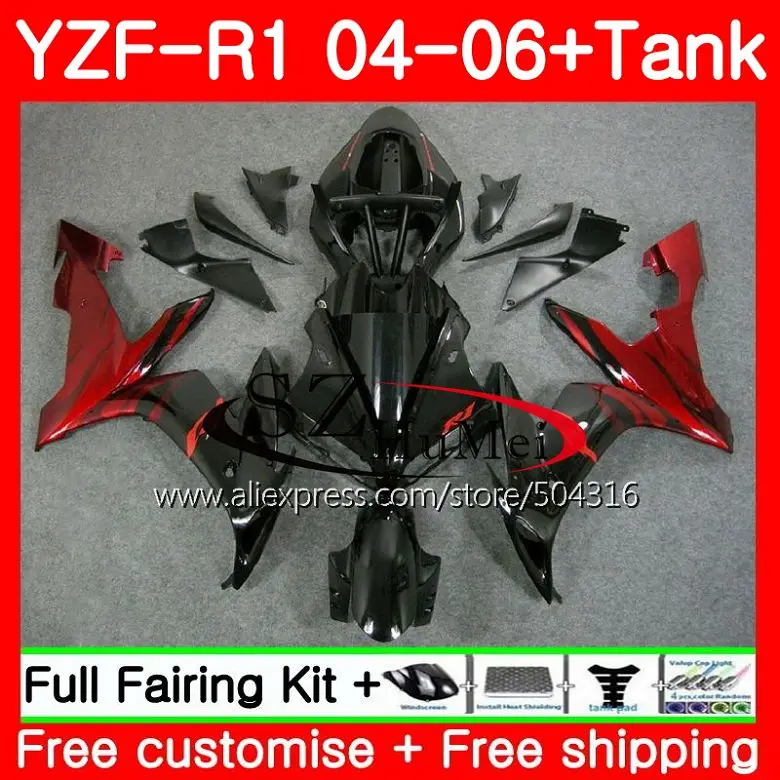 Корпус для YAMAHA YZF-1000 YZF-R1 Красный Пламя 04 06 YZF1000 68SH13 YZFR1 04 05 06 YZF 1000 R 1 YZF R1 2004 2005 2006 обтекатели комплект