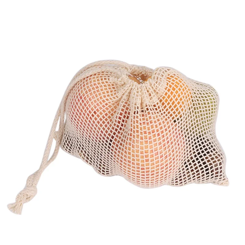 

Reusable Cotton Vegetable Bags Home Kitchen Fruit And Vegetable Storage Mesh Bags With Drawstring Washable