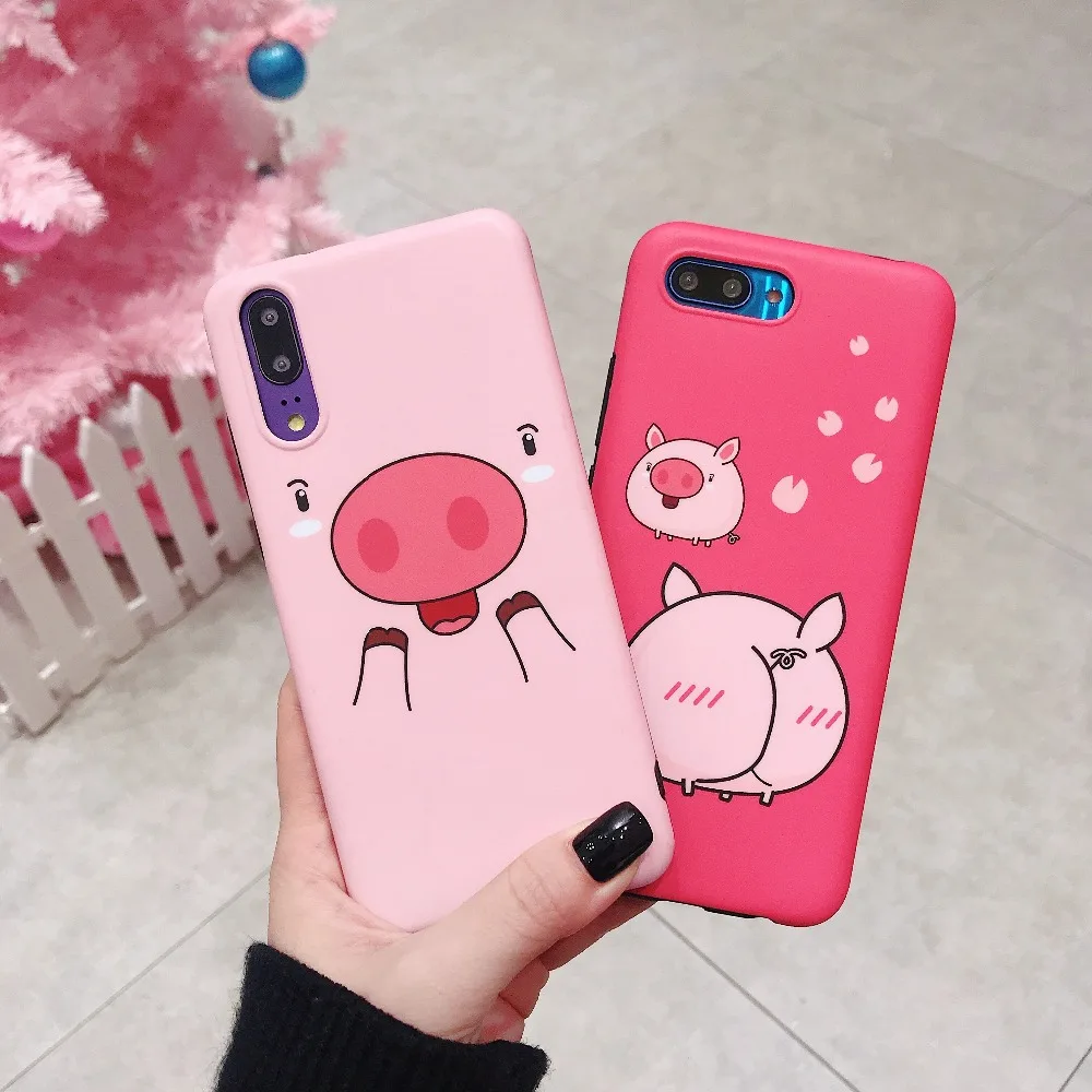 

For Huawei Mate 20 Pro Mate 20X Mate 10 Pro P20 Pro P30 Pro V20 Nova 3 2s 3i 3E Honor 10 9 Cute Cartoon Pig Matte Soft IMD Case