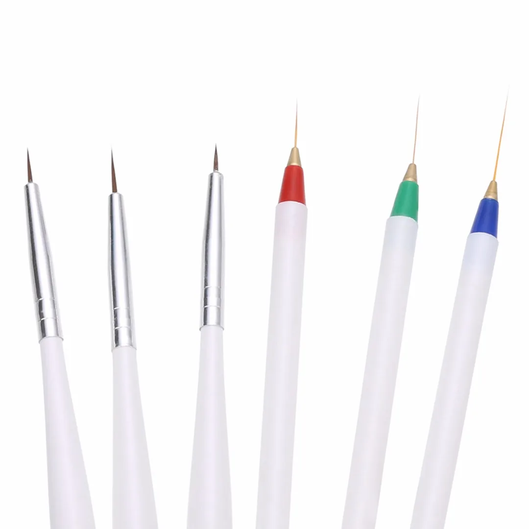 6pcs Nail Art Brushes Durable White UV Gel Fine Line Liner Drawing Brush Tiny Nail Painting Pen Tool Set