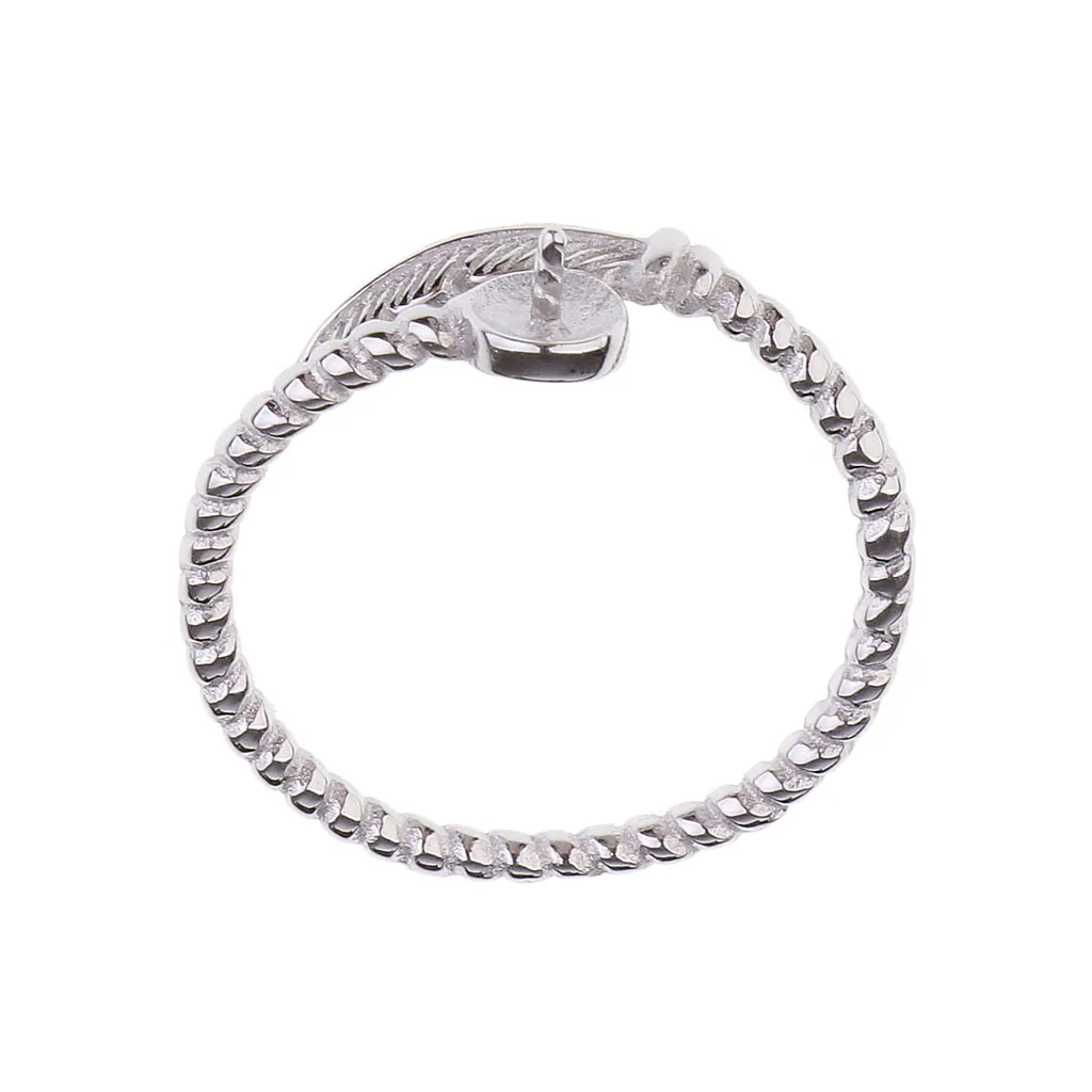 1Pair Feather Ring Base Adjustable Open Finger Blank Rings For Pearl Setting