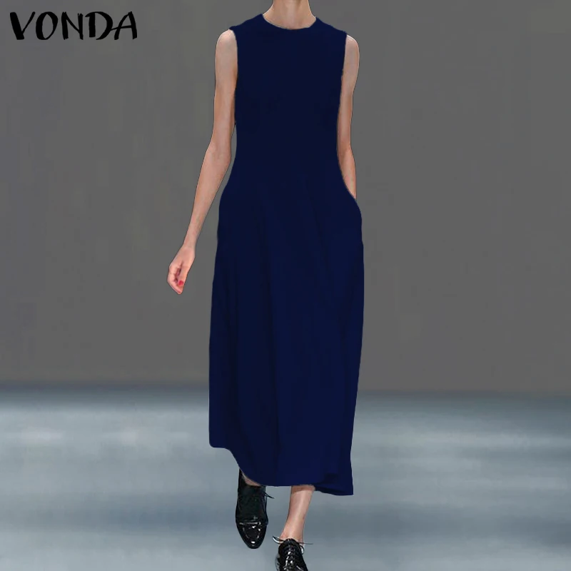 Новое поступление, женское платье VONDA, повседневное, свободное, длинное, макси, платья для вечеринок, для девушек, сексуальное, с круглым вырезом, винтажное, негабаритное, летнее, vestidos 5XL