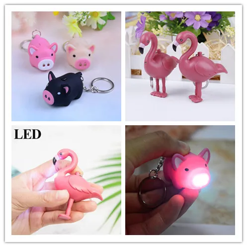 

Pig Flamingo LED Keychains Flashlight Sound Rings Creative Kids Toys Pig Cartoon Sound Light Keychain