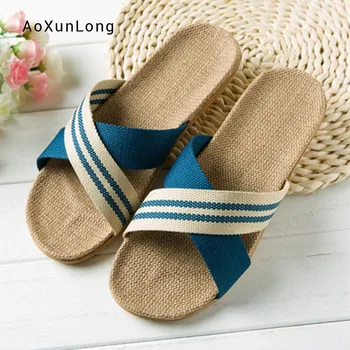 

Men's Slippers Breathable Home Flax Sandals Men Linen Slides Casual Cozy Anti-slip Slippers Mixed Color Striped linen Slippers