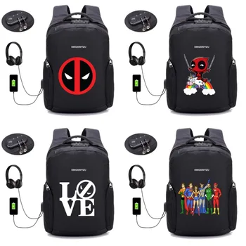 

Deadpool backpack Anti-theft Backpacks USB Charge Laptop Women Backpack Men Waterproof Male Travel backpack 32 style