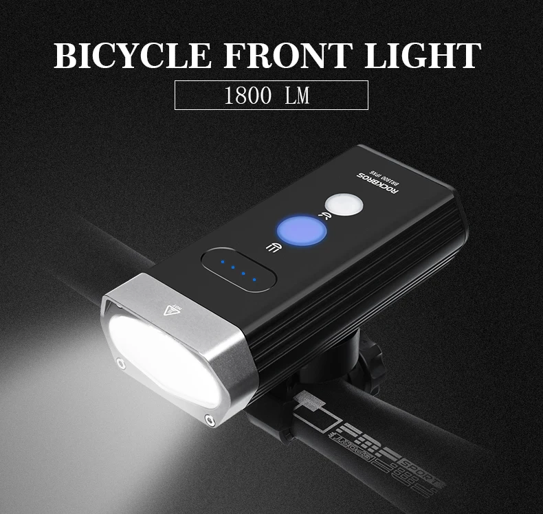 Велосипедный светильник ROCKBROS, передний, 1800лм, 2 светодиода, велосипедный, USB, перезаряжаемый, велосипедный светильник, 5200 MhA, литий-ионный, велосипедный, вспышка, светильник, внешний аккумулятор