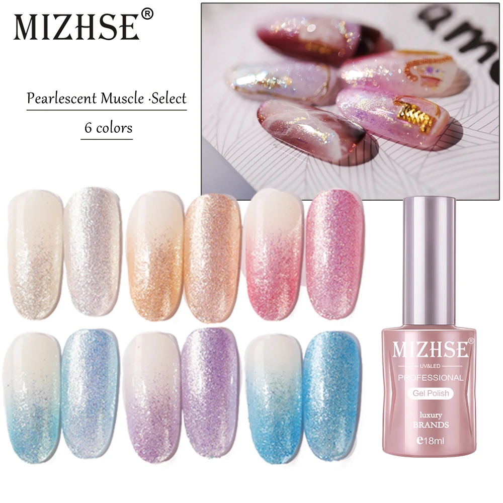 

MIZHSE 18ml UV Gel Nail Polish Glitter Sequins Soak Off UV Gel Varnish Nail Gel Polish DIY Nail Art Laquer Pearlescent Color