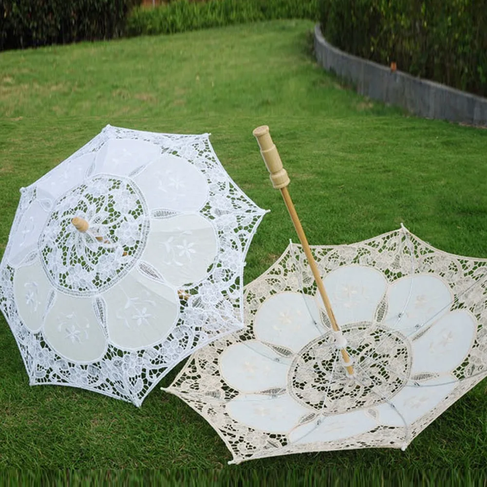 Белый ручной работы вышитый кружевной зонтик от солнца свадебный день Рождения Декор