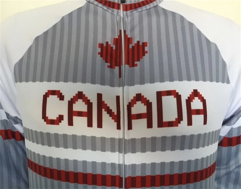 Канада Велоспорт Джерси с длинным рукавом велосипед Костюмы быстросохнущая дышащая Велосипедный Спорт Одежда Зимняя Термальность