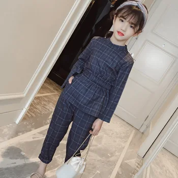 

Girls in the big children's plaid suit 2018 new autumn and winter fashion trend two-piece Korean version of the wild casual suit