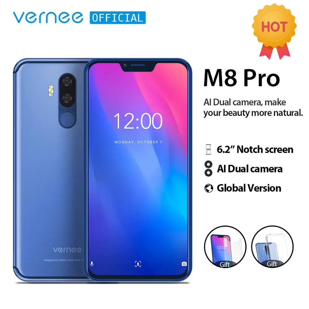 Vernee M8 Pro 6,2 ''notch Экран смартфон 6 ГБ 64 ГБ Android 8,1 мобильный телефон Octa core 4100 мАч AI двойная камера Быстрая зарядки телефона