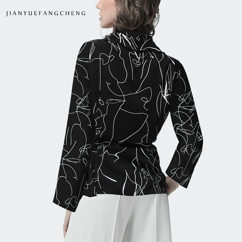 Ladies Blouse Elegant Irregular Carve Printed Long
