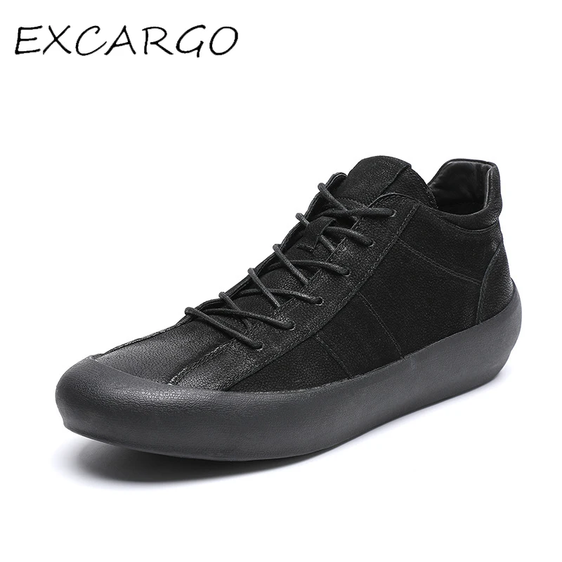 

EXCARGO Genuine Leather Men Casual Black Shoes Lace Up Solid Fashion 2019 Summer Rubber Breathable Shoes For Men Hot Sale Shoe