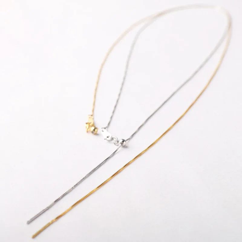 

925 Sterling Silver 0.6mm Box Chain Necklace Adjustable Length Slide DIY A2366