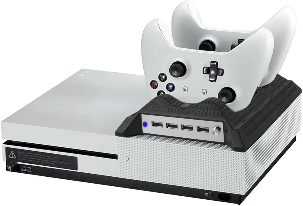 

Microsoft Xbox one S Vertical Stand Charger Cooling Fan for XBOX ONE Slim Dual Controller Charging Station with 4 Ports USB HUB