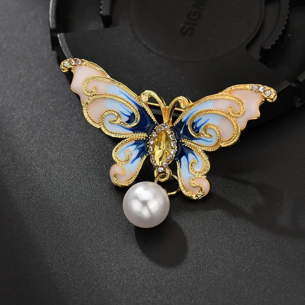 

Yobest Drop oil pearl pendant butterfly brooch for women red Blue jewelry