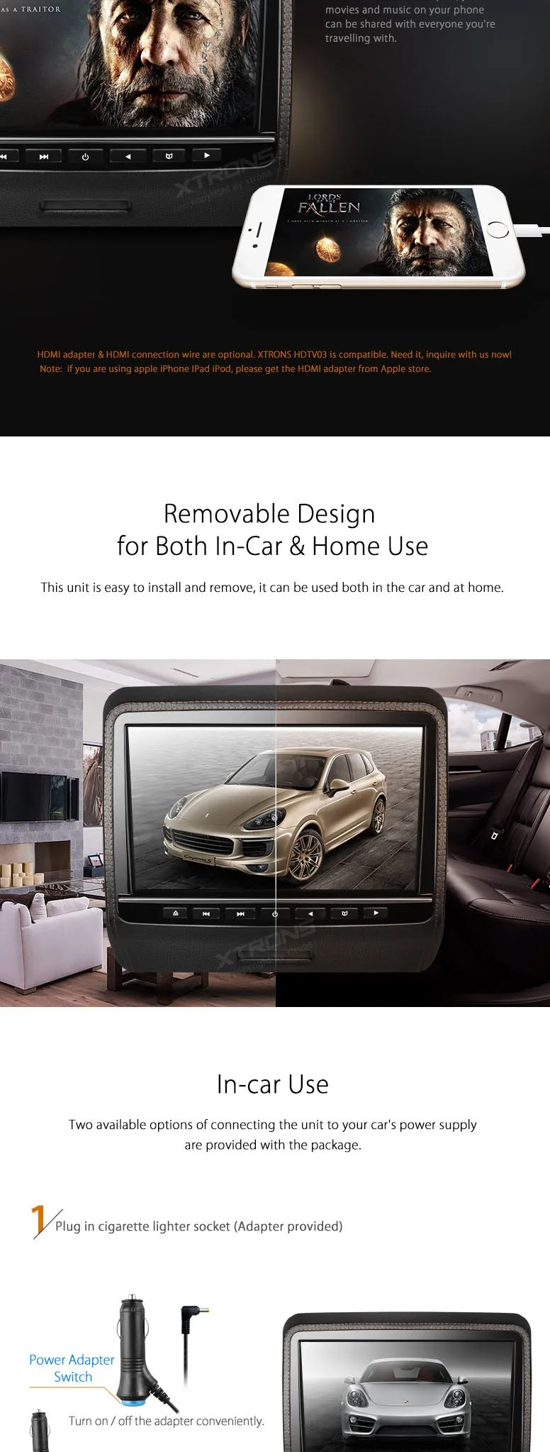Excellent XTRONS 9 inch HD Digital TFT Screen Leather slim Styled Car Headrest DVD Player with HDMI Port car stereo 3 Excellent XTRONS 9 inch HD Digital TFT Screen Leather slim Styled Car Headrest DVD Player with HDMI Port car stereo 3