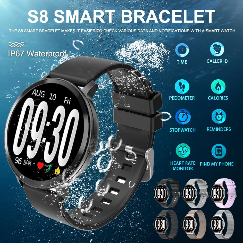 New S8 Smart Bracelet Fitness Tracker Heart Rate Steps Sleep Monitoring Waterproof Call Information Reminder Push Sports Watch
