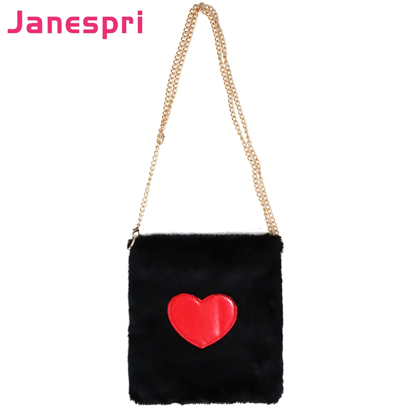 

JANESPRI 2018 Women Chain Messenger Bag Heart Pattern Velvet Handbag for Girl Party Bag Lady Crossbody Bag Women Handbag Fashion