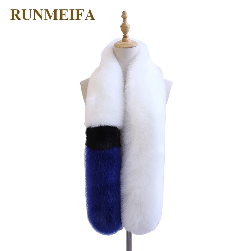 Женский шарф из пашмины RUNMEIFA зимний теплый искусственного лисьего меха в стиле