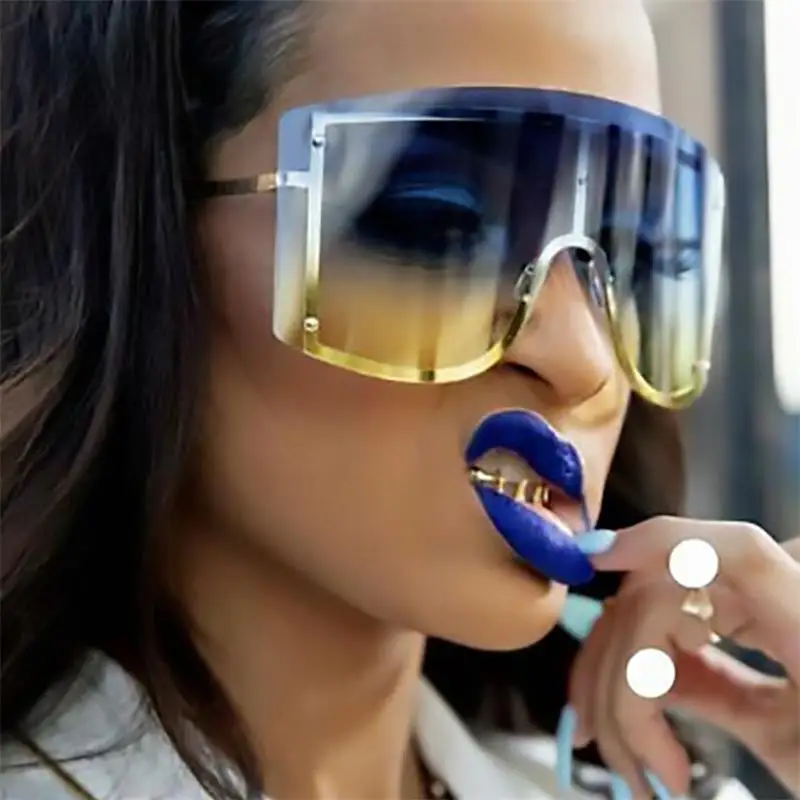 

Huge Oversized Shield Sunglasses Fashion Ladies Big Frame Futuristic Sun Glasses Mask Style Blue Yellow Square Sunglasses Unisex