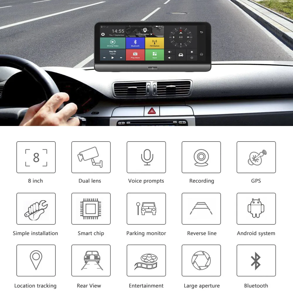 HGDO 3G/4G Автомобильный видеорегистратор Камера GPS 8 &quotAndroid 5 1 Bluetooth FHD 1080P WIFI