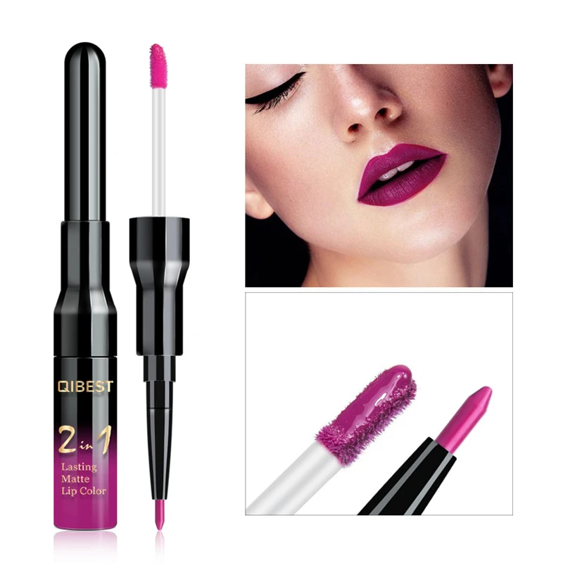 2-EM-1-Vermelho-Lip-Gloss-Maquiagem-Mate-a-Cor-dos-L-bios-de-Longa-Dura