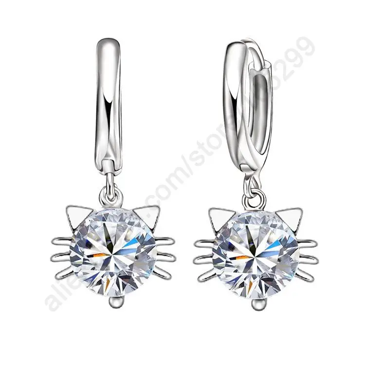 

Crystal Cubic Zircon Jewellery Earrings 925 Sterling Silver CZ Pendant Cute Cat Hoop Earrings For Beauty Accesssoriess