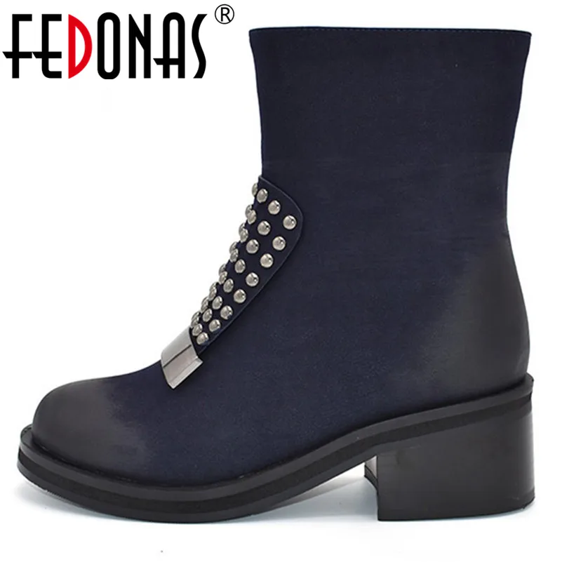 

FEDONAS Sexy Women High Heels Ankle Boots Rivets Autumn Winter Night Club Party Shoes Woman Round Toe Zipper Platforms Boots