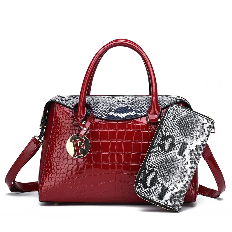Роскошные сумки женские дизайнерские сумки из крокодиловой лакированной кожи Комплект из двух частей композитная сумка Bolsa Feminina Torebki Damskie - Цвет: Red Set