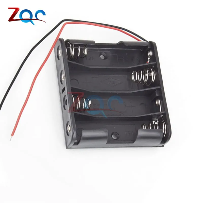 Пластиковый корпус для хранения батареи 4 x коробка AA держатель черный с " проводными проводами