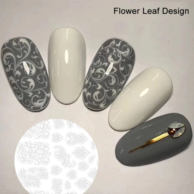 1pcs 3d Stickers on Nails Black White Leaf Lace Flower Designs Nail Adhesive Foils Decals Manicure Decoration Wrap01 (2)