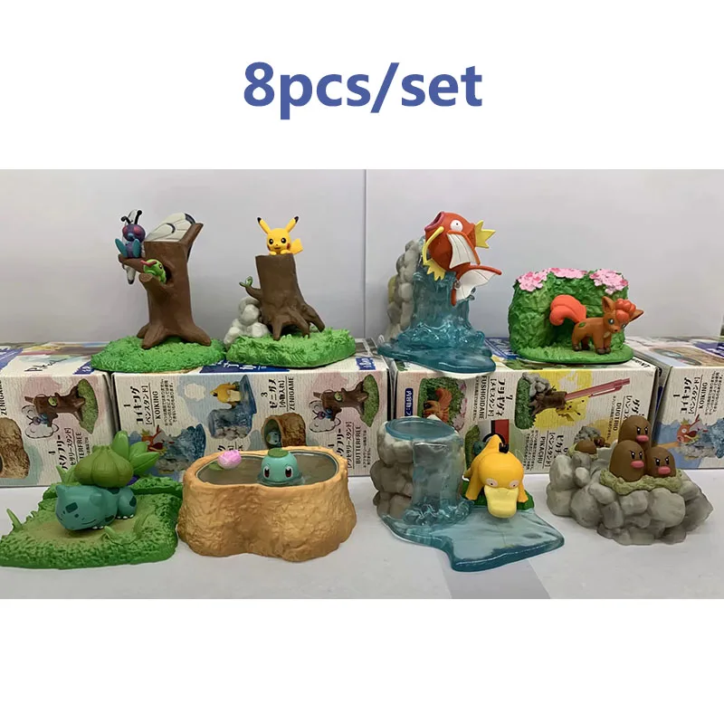 

8pcs/set Anime Pika Eevee Squirtle Stump pokemones Figure Toys Model Useful Desktop Action Figures Toys Birthday Gifts for Kids