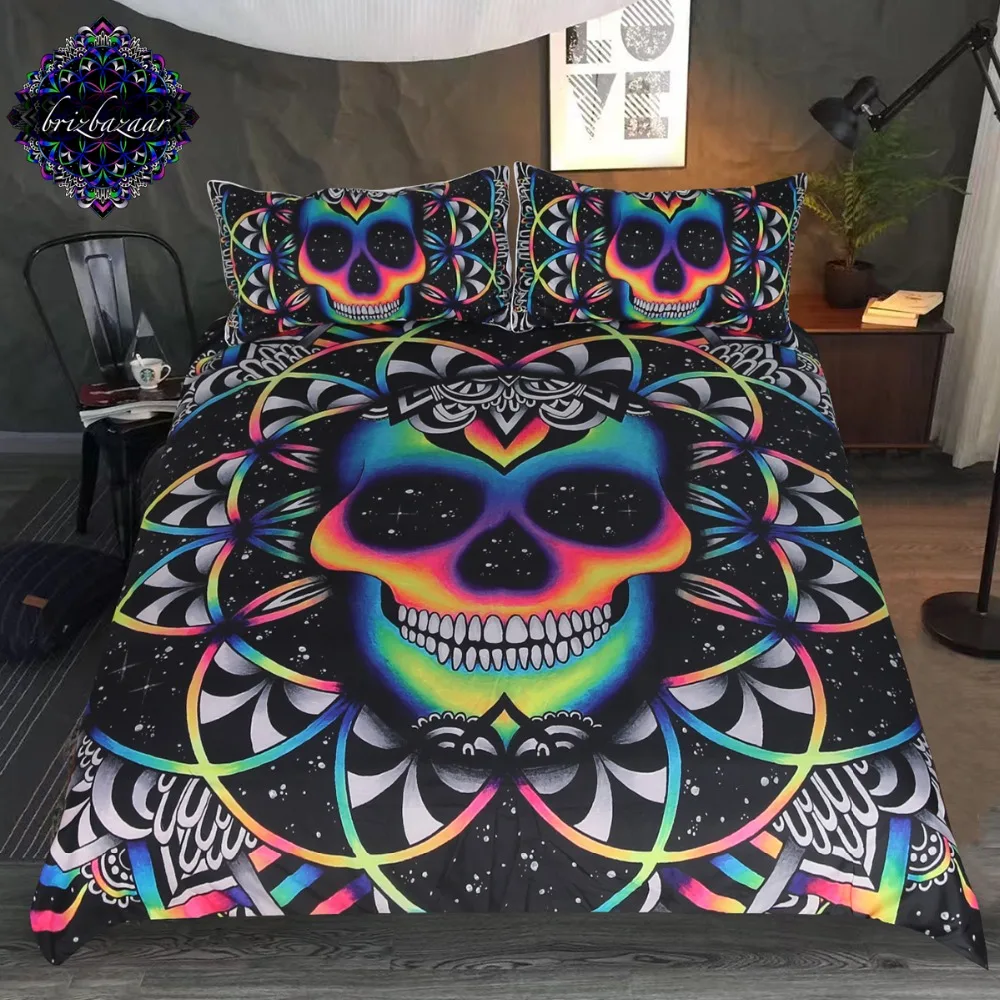 Goede Chaos Door Brizbazaar Beddengoed Set Queen Kleurrijke Schedel Dekbedovertrek Galaxy Mandala Gothic Bed Set 3 Stuk Universe Cool beddengoed