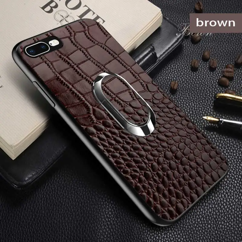 Натуральная кожа автомобильная магнитная подставка чехол для iphone 11 Pro Max 7plus 6 8 XS XR бизнес Многофункциональный палец кольцо Крышка - Цвет: brown