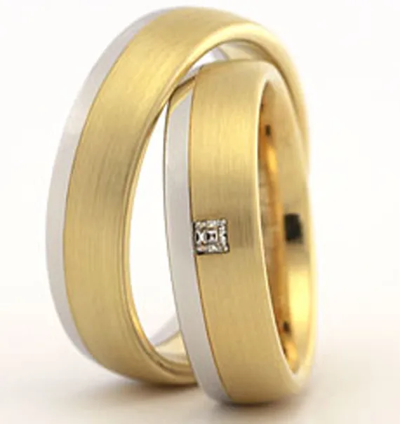 Chapeamento de Ouro Anéis de Noivado Conjuntos de Jóias para Homem e Mulher Luxo Personalizado Jóias Amarelo Dois Tons Combinando Casamento Bandas 16 Luxo personalizado jóias amarelo chapeamento de ouro