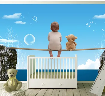 

Bacaz Boy and Cat 3D Cartoon Mural Wallpaper for Walls Baby Children Room 3D Photo Mural Wall papers 3d Cartoon stickers
