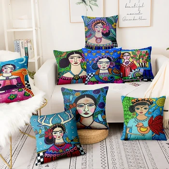

South American Art Cushion Indian Girl Printed Pillowcase Home Pillow Decoration Almofadas Decorativas Para Sofa Throw Pillow