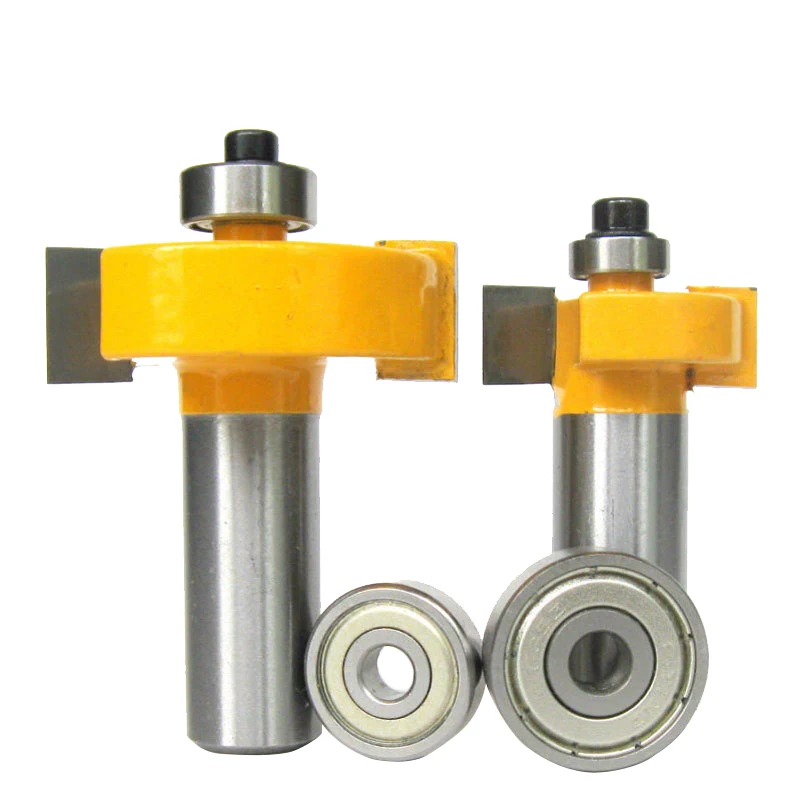2 pc 1/2 SH 1/2, 3/8 Rabbeting & Slotting Router Bit w/2pc Bearings Set