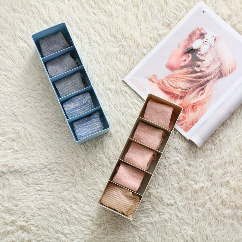 Plastic Drawer Organizers Multipurpose 5 cells Socks storage box Living room,Bathroom Storage Boxes Drawer separation sort out