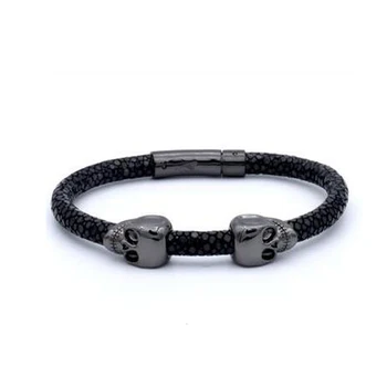 

BC mens jewelry Fashion Black Stainless Steel Twin Northskul Man Women Genuine Leather Stingray Bracelet Jewelry Gift Fit Watch