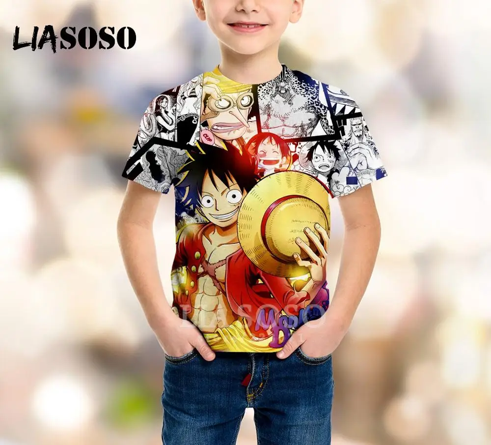 

LIASOSO Children Sweatshirt 3D Print One Piece Monkey D Luffy T Shirt Boy Girl Franky Short Sleeve Kids Top Baby Pullover A234-9
