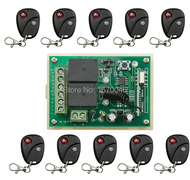 

New DC12V 2CH RF Wireless Remote Control Switch System Transmitter with Two-button Receiver for Appliances Gate Garage Door