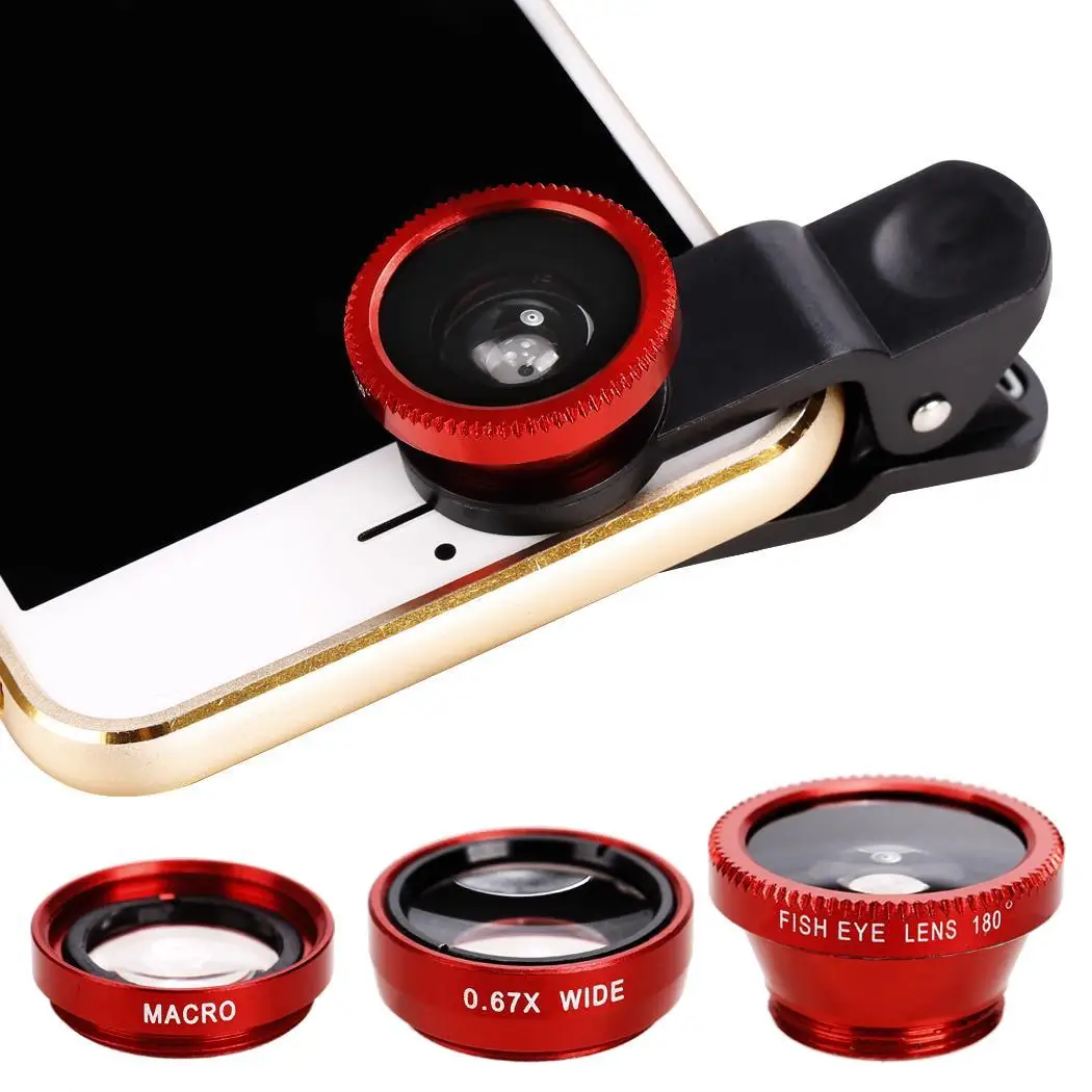 3-in-1 Wide Angle Macro  Cell Phone Lens Fisheye Camera Kits Fish Eye Lenses with 0.67x Clip for iPhone Samsung All Cell Phone
