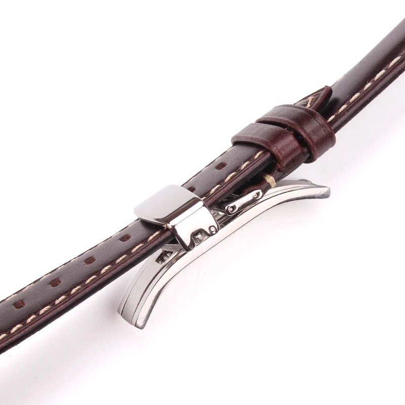 Vintage Smooth Black & Dark Brown Watch Band with Silver Polished Clasp, Women's Bracelet Strap, Multiple Widths Available