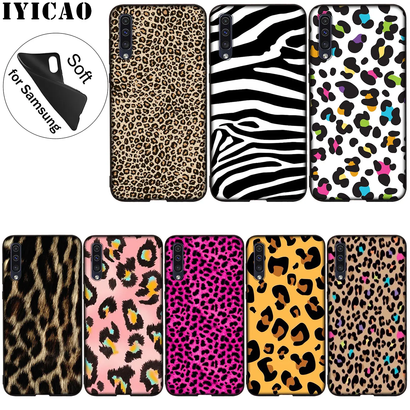 

IYICAO Leopard love Pink Soft Silicone Case for Samsung Galaxy A70 A60 A50 A40 A30 A20 A10 A50S A40S A30S A20S A10S Black Cover